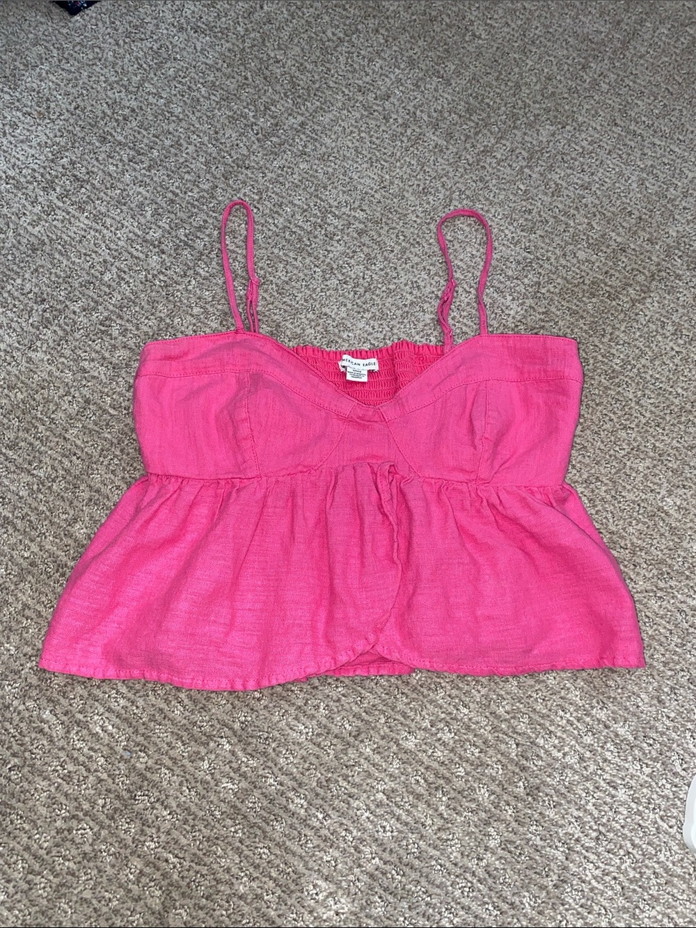 American Eagle Pink Spaghetti Strap Peplum Top